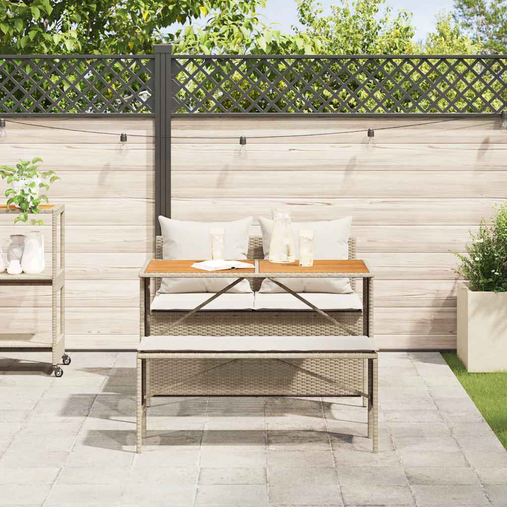 3-tlg. Garten-Essgruppe mit Kissen Beige Poly Rattan