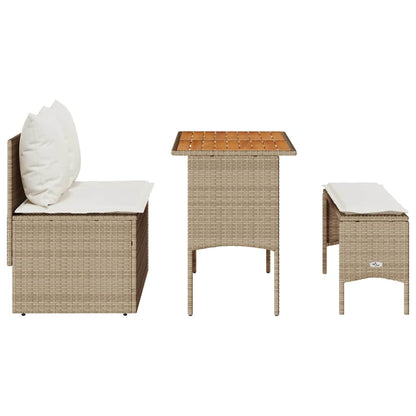 3-tlg. Garten-Essgruppe mit Kissen Beige Poly Rattan