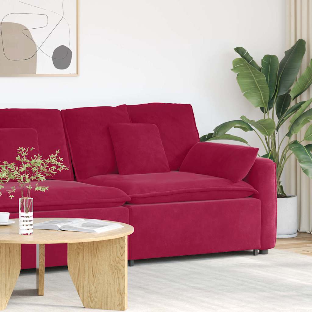 Modulares Sofa Endmodul mit Armlehne Kissen Weinrot 100 cm