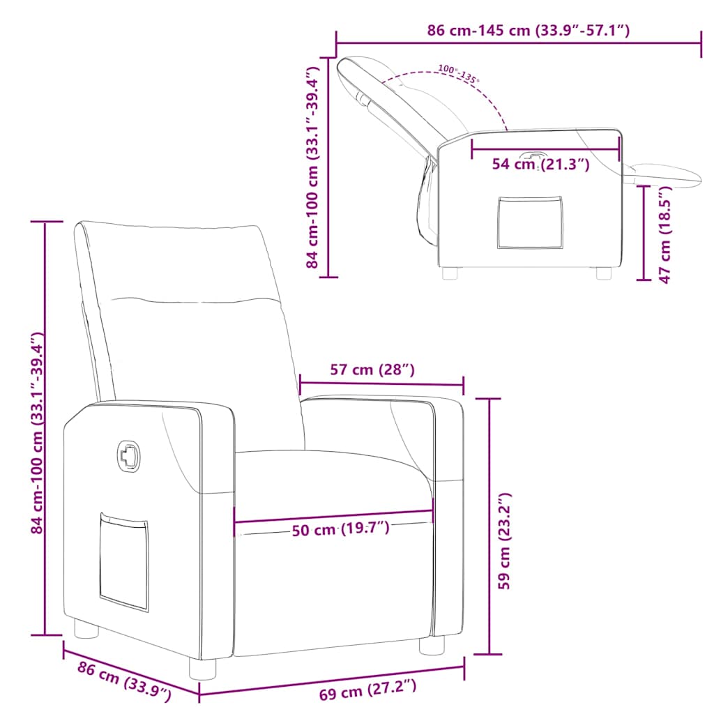 vidaXL Fauteuil relax Taupe Tissu
