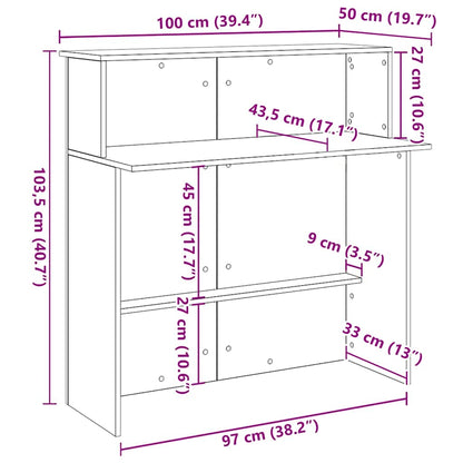 vidaXL Empfangstheke Betongrau 100x50x103,5 cm Holzwerkstoff
