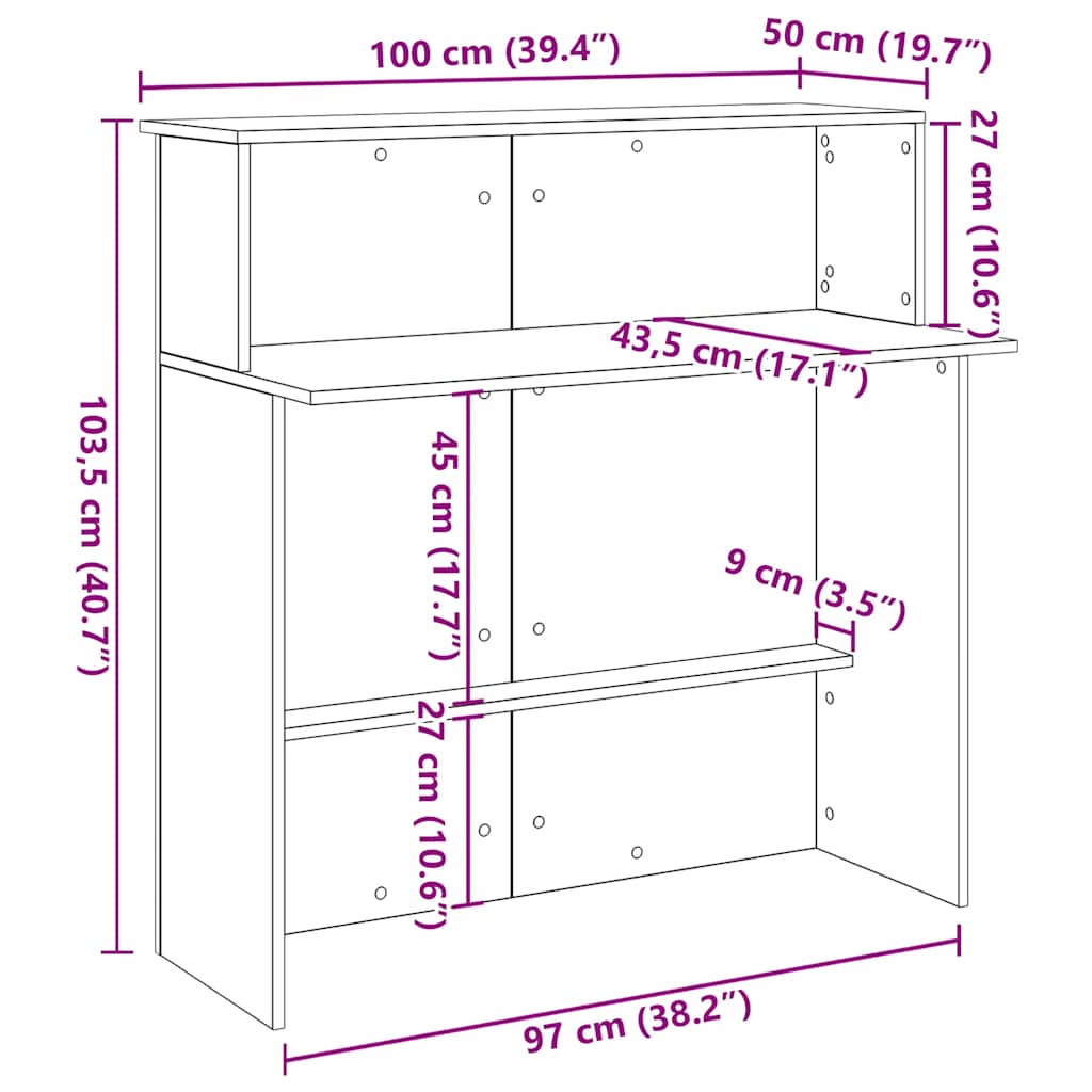 vidaXL Empfangstheke Artisan-Eiche 100x50x103,5 cm Holzwerkstoff