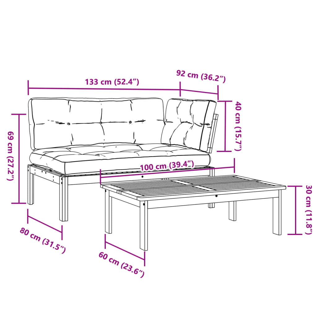 vidaXL Ensemble de 2 canapés de jardin en palettes avec coussins, bois d'acacia