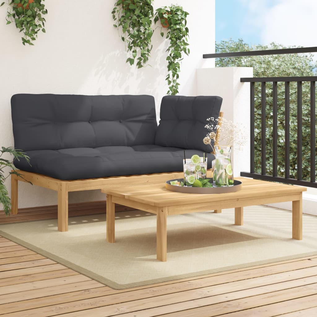 vidaXL Ensemble de 2 canapés de jardin en palettes avec coussins, bois d'acacia