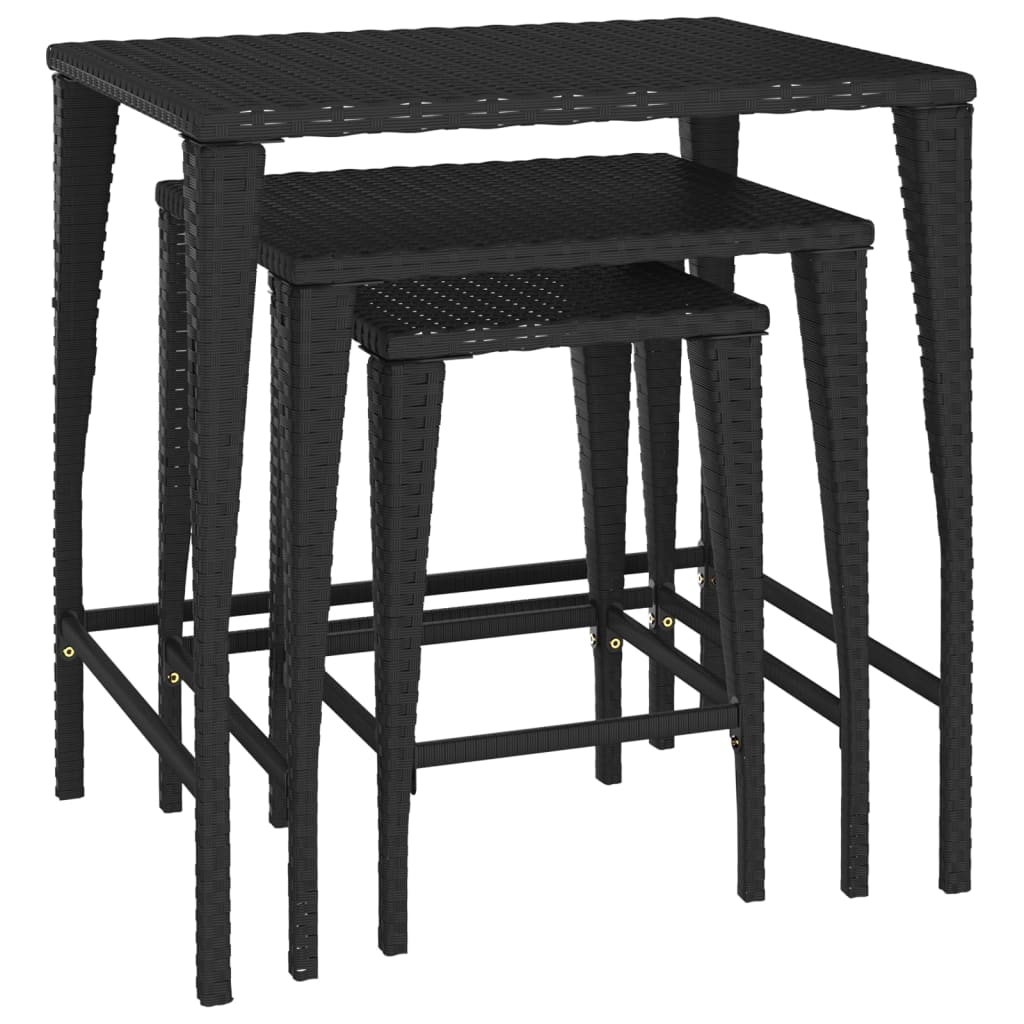 vidaXL Garten-Satztische 3 Stk. Schwarz Poly Rattan