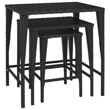 vidaXL Garten-Satztische 3 Stk. Schwarz Poly Rattan
