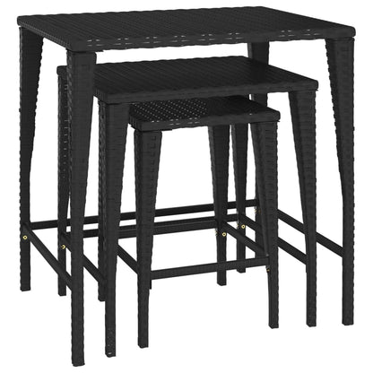 vidaXL Garten-Satztische 3 Stk. Schwarz Poly Rattan
