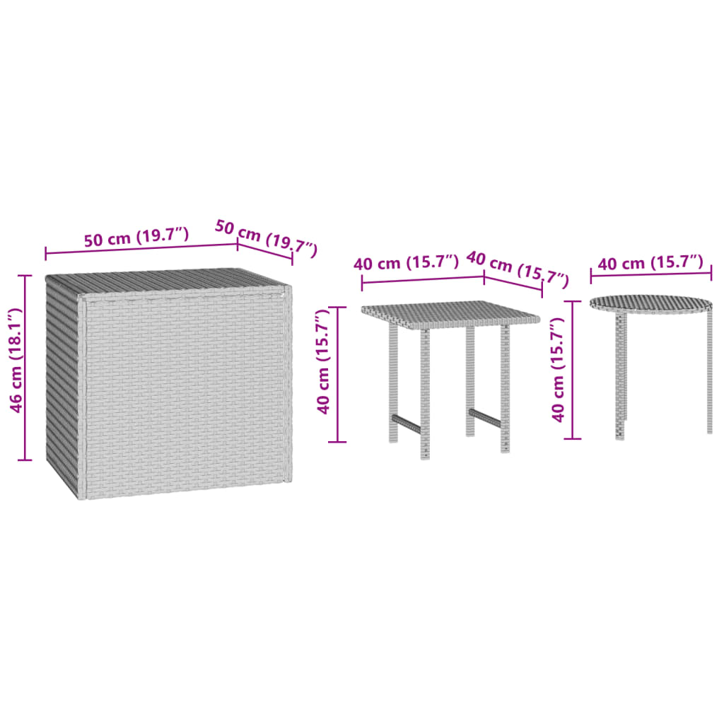 vidaXL Garten-Beistelltische 3 Stk. Schwarz Poly Rattan