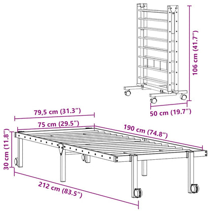 vidaXL Bettgestell ohne Matratze Klappbar Schwarz 75x190 cm Stahl