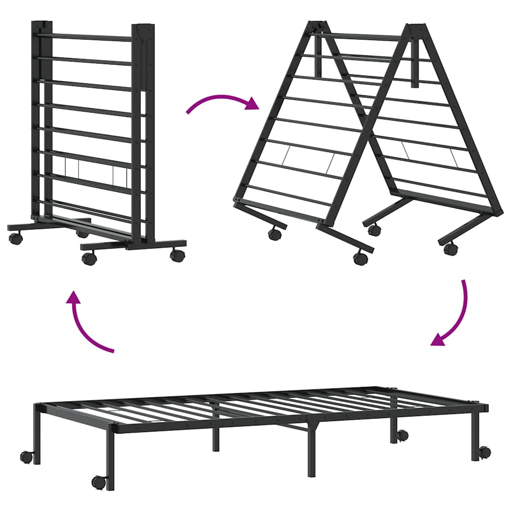 vidaXL Bettgestell ohne Matratze Klappbar Schwarz 75x190 cm Stahl