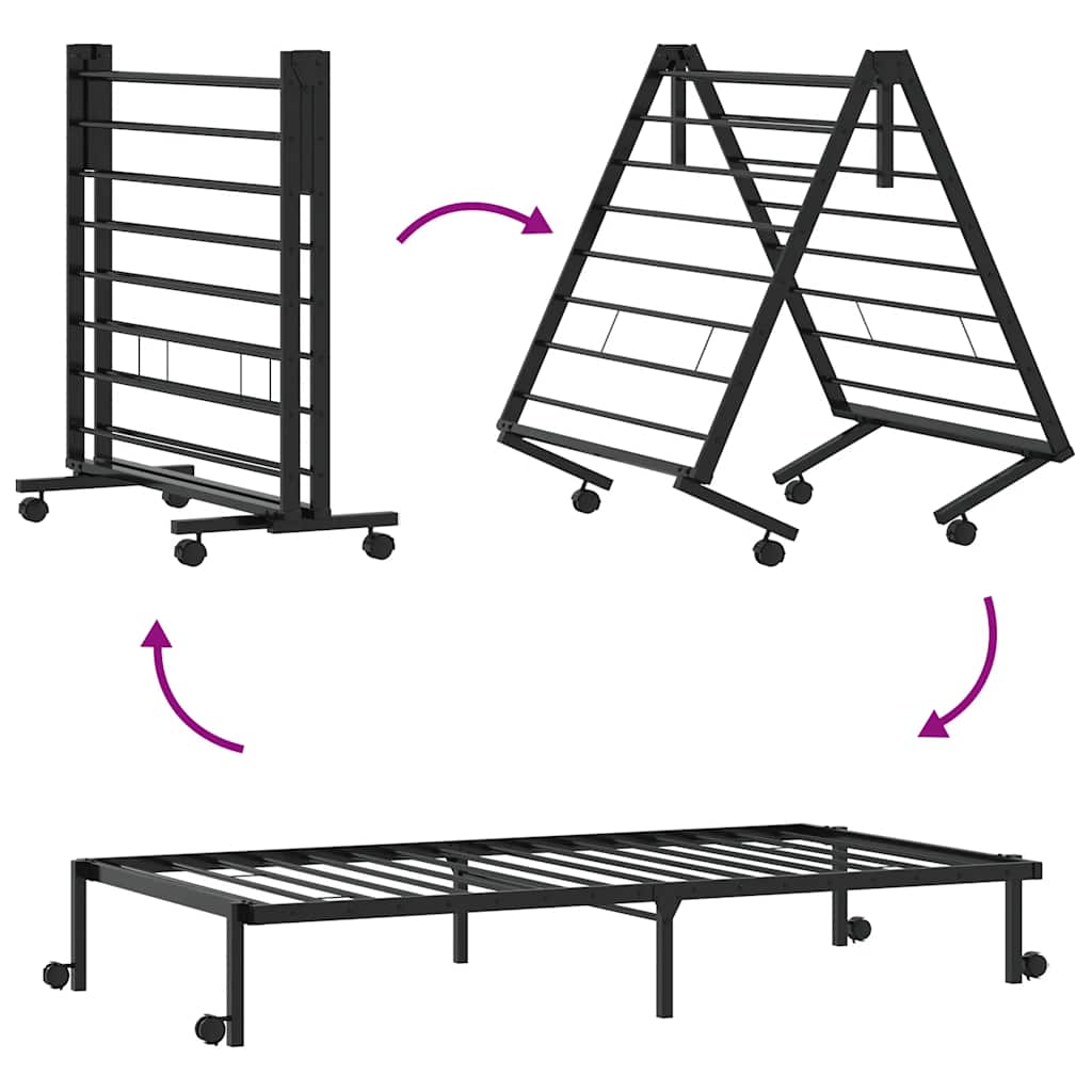 vidaXL Bettgestell ohne Matratze Klappbar Schwarz 90x200 cm Stahl