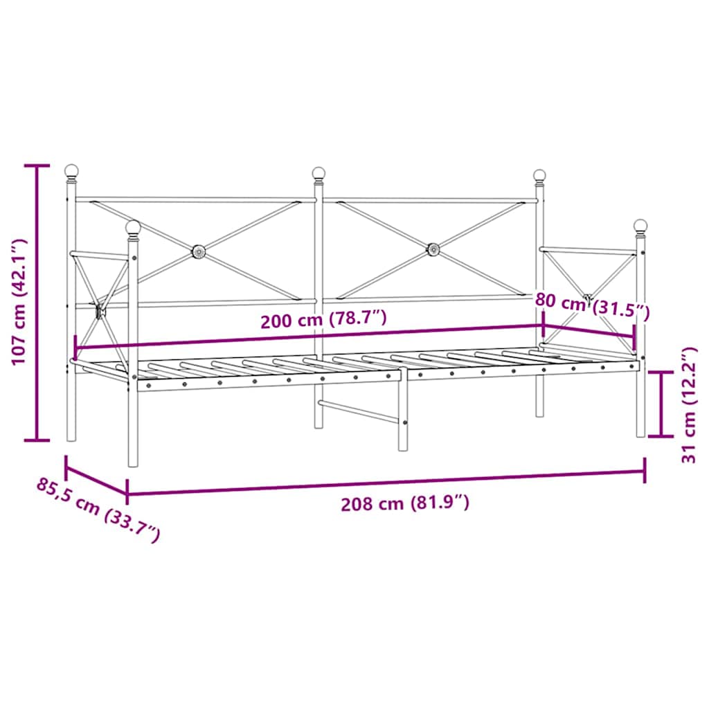 Tagesbett ohne Matratze Schwarz 80x200 cm Stahl