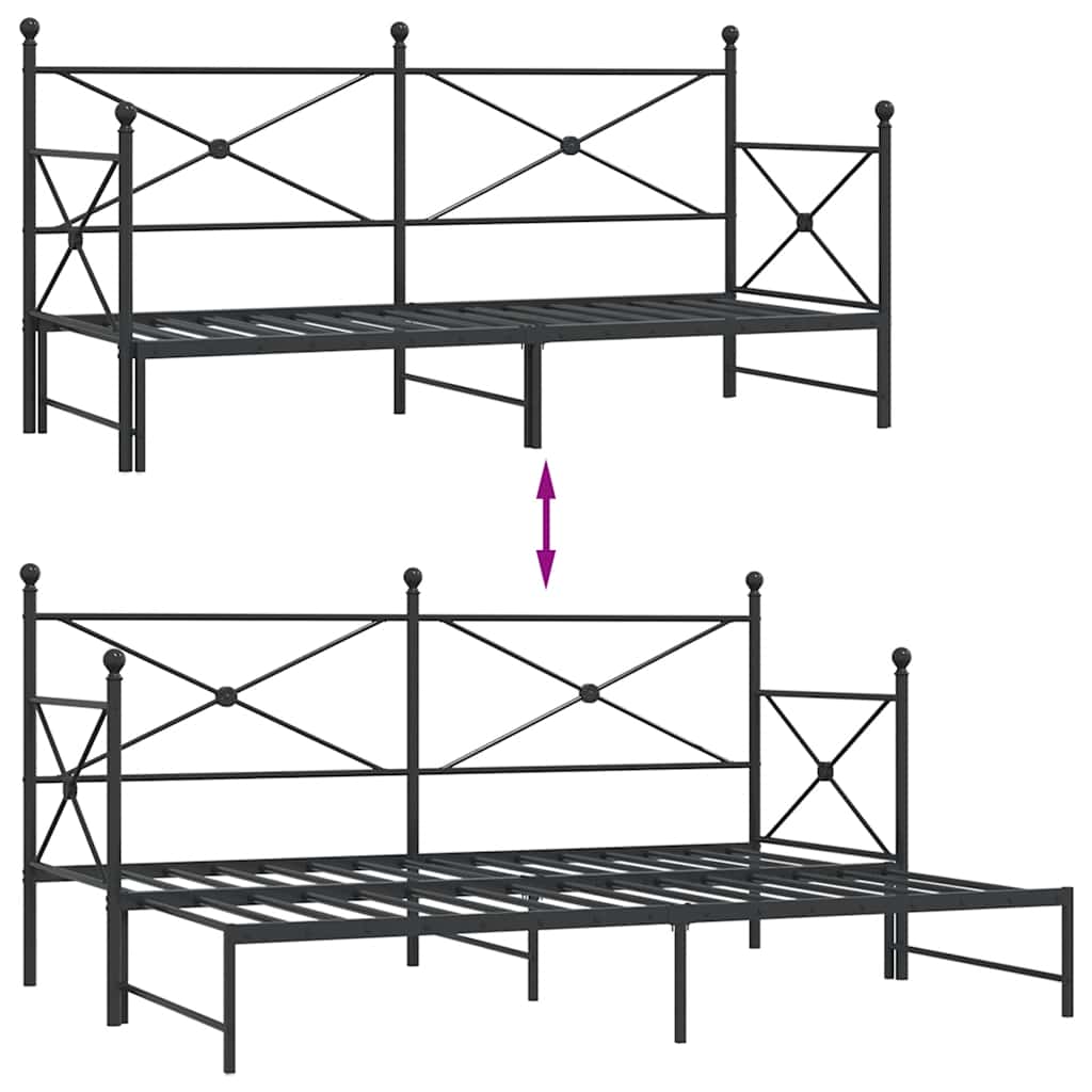 vidaXL Tagesbett Ausziehbar ohne Matratze Schwarz 75x190 cm Stahl