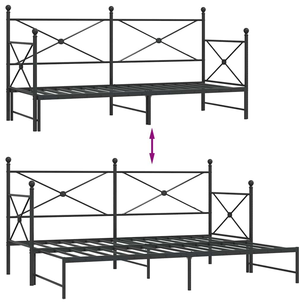 vidaXL Tagesbett Ausziehbar ohne Matratze Schwarz 80x200 cm Stahl
