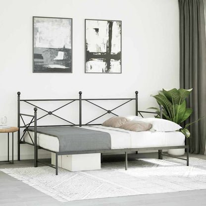 vidaXL Tagesbett Ausziehbar ohne Matratze Schwarz 90x200 cm Stahl