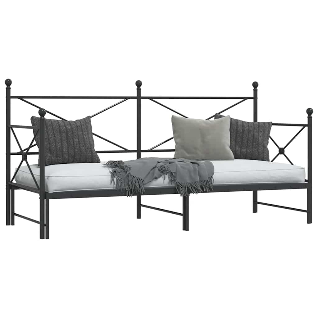 vidaXL Tagesbett Ausziehbar ohne Matratze Schwarz 90x200 cm Stahl