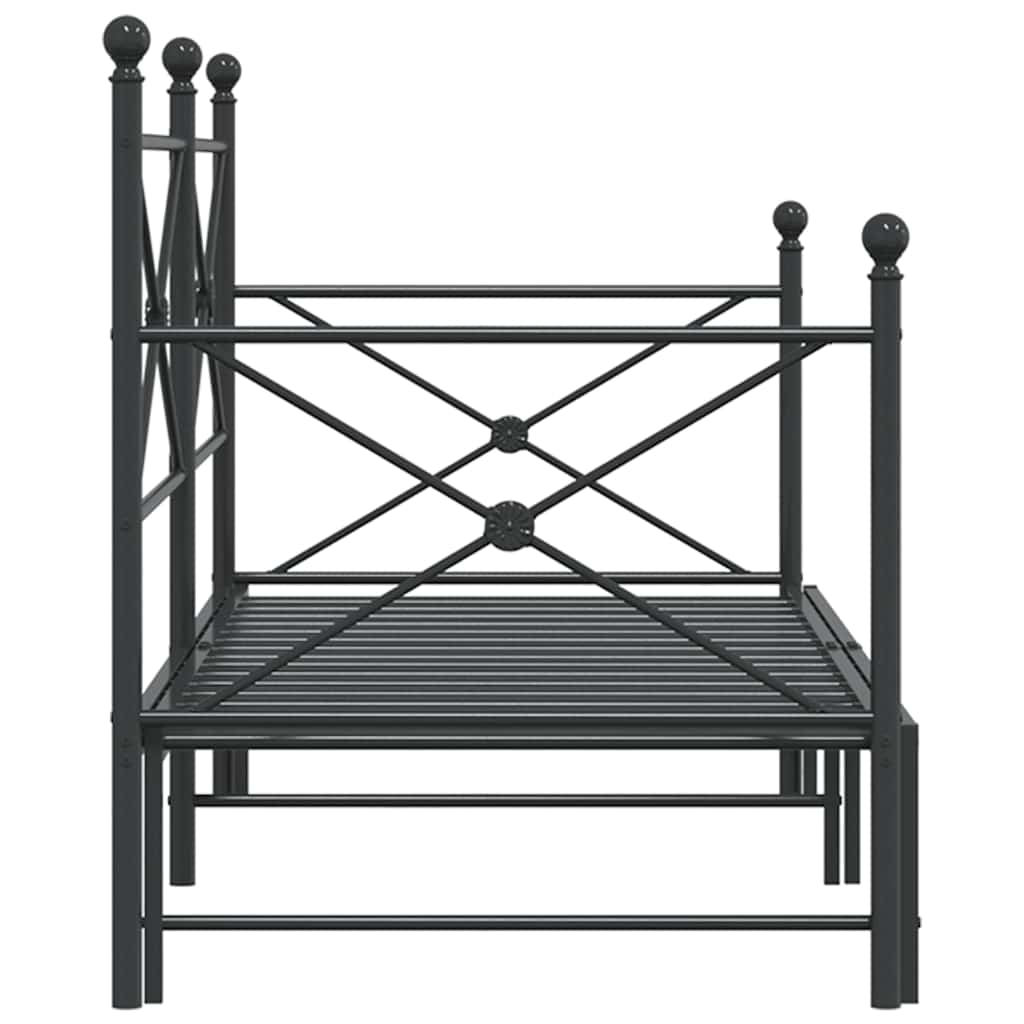 vidaXL Tagesbett Ausziehbar ohne Matratze Schwarz 90x200 cm Stahl