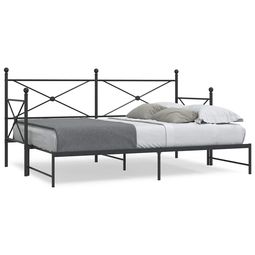 vidaXL Tagesbett Ausziehbar ohne Matratze Schwarz 90x200 cm Stahl