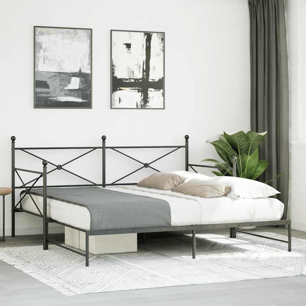 vidaXL Tagesbett Ausziehbar ohne Matratze Schwarz 100x200 cm Stahl