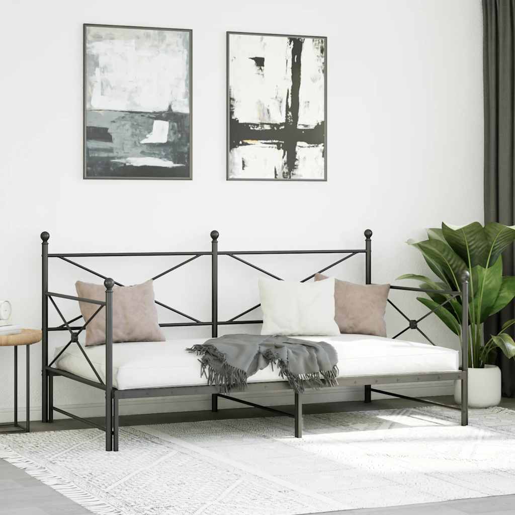 vidaXL Tagesbett Ausziehbar ohne Matratze Schwarz 100x200 cm Stahl