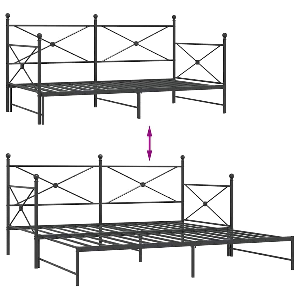 vidaXL Tagesbett Ausziehbar ohne Matratze Schwarz 100x200 cm Stahl