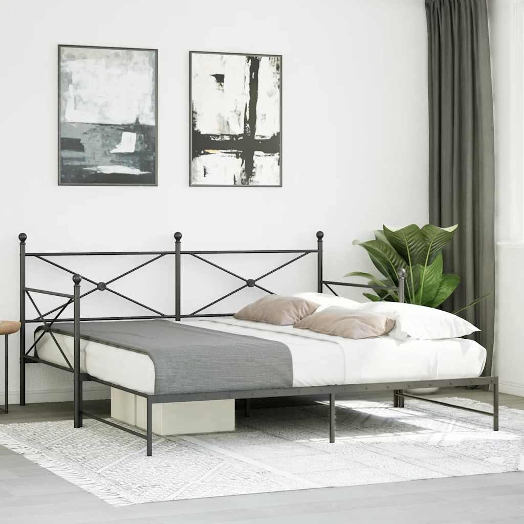 vidaXL Tagesbett Ausziehbar ohne Matratze Schwarz 107x203 cm Stahl