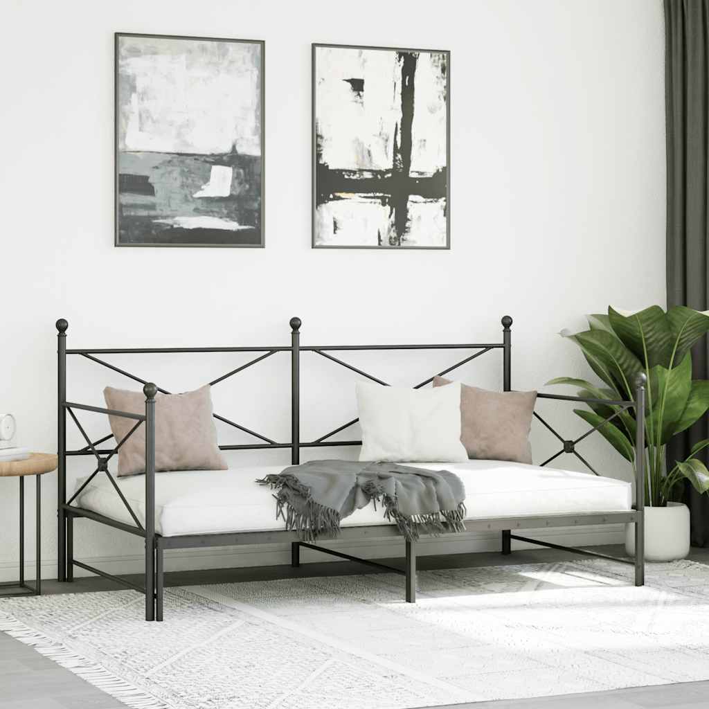 vidaXL Tagesbett Ausziehbar ohne Matratze Schwarz 107x203 cm Stahl