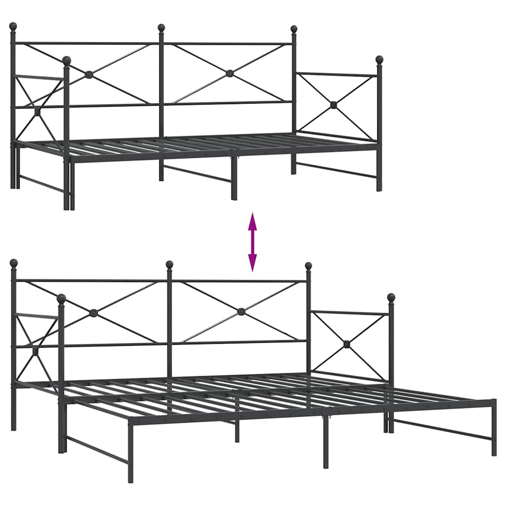 vidaXL Tagesbett Ausziehbar ohne Matratze Schwarz 107x203 cm Stahl