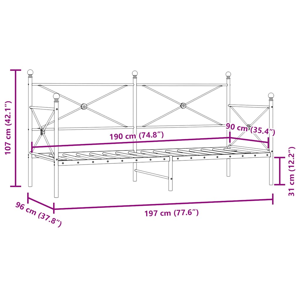vidaXL Tagesbett ohne Matratze Weiß 90x190 cm Stahl