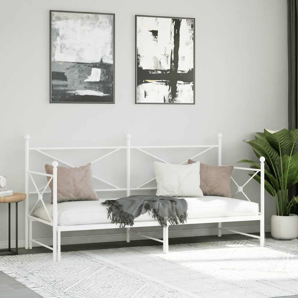 vidaXL Tagesbett Ausziehbar ohne Matratze Weiß 90x200 cm Stahl