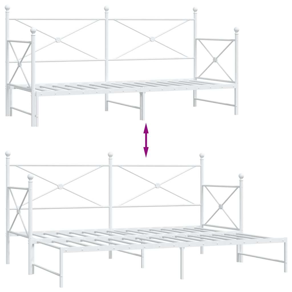 vidaXL Tagesbett Ausziehbar ohne Matratze Weiß 90x200 cm Stahl