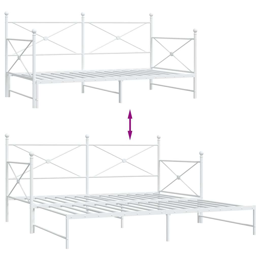 vidaXL Tagesbett Ausziehbar ohne Matratze Weiß 100x190 cm Stahl