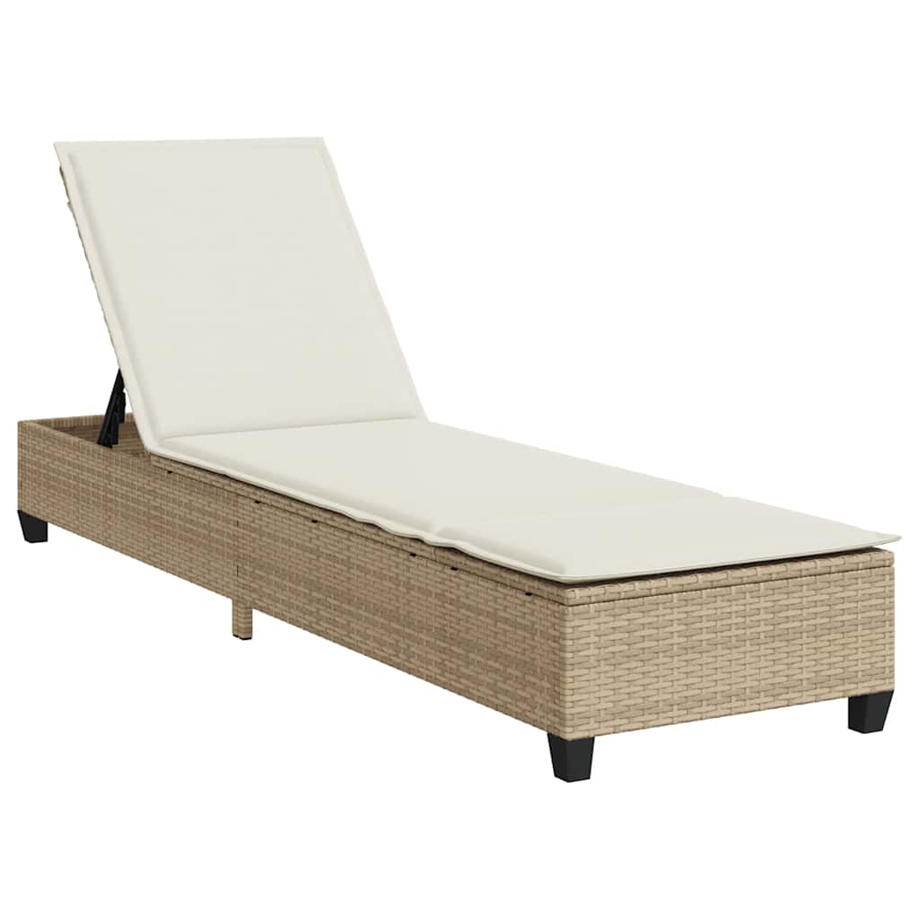 Sonnenliege mit Auflagen Beige 55x200x25,5cm Poly Rattan