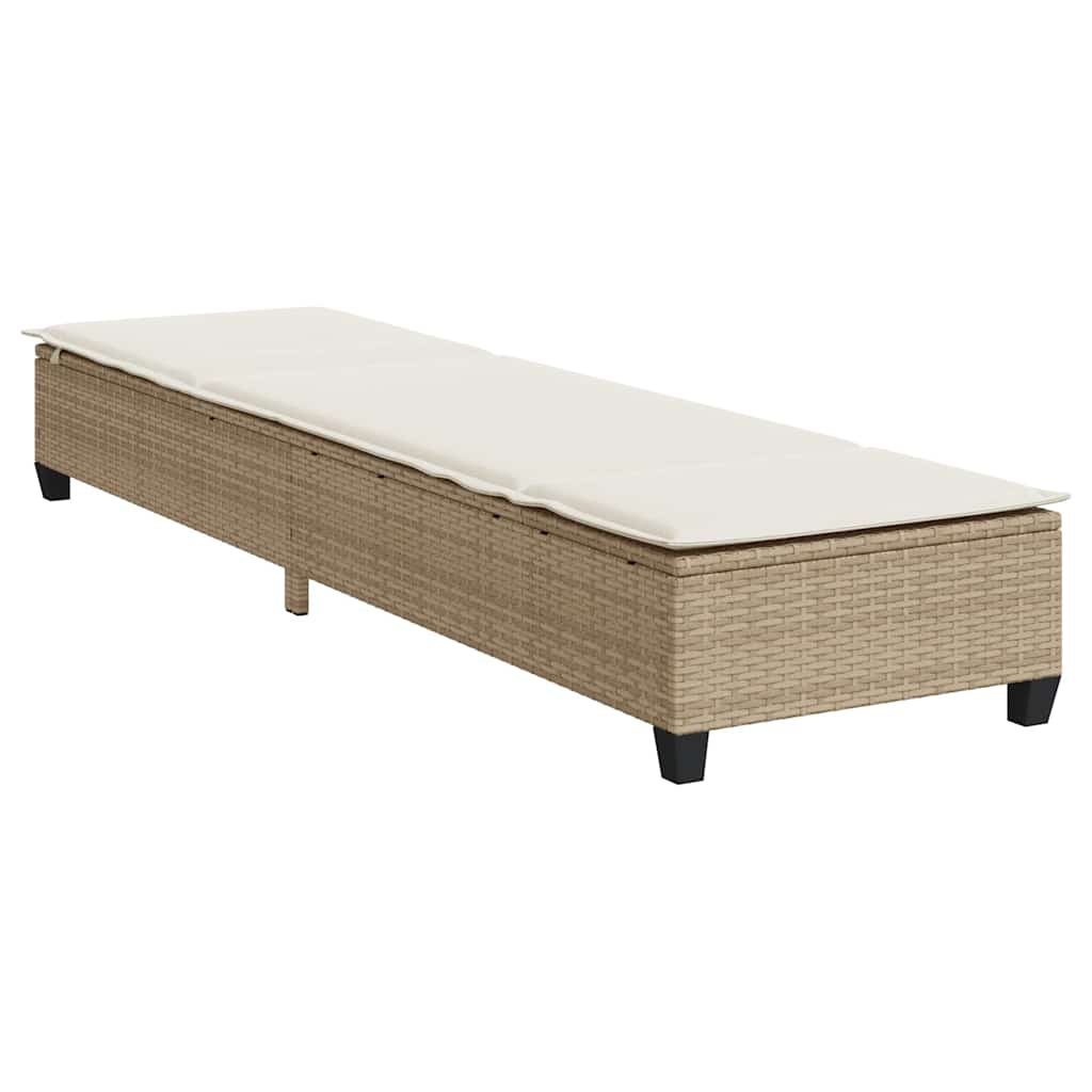 Sonnenliege mit Auflagen Beige 55x200x25,5cm Poly Rattan