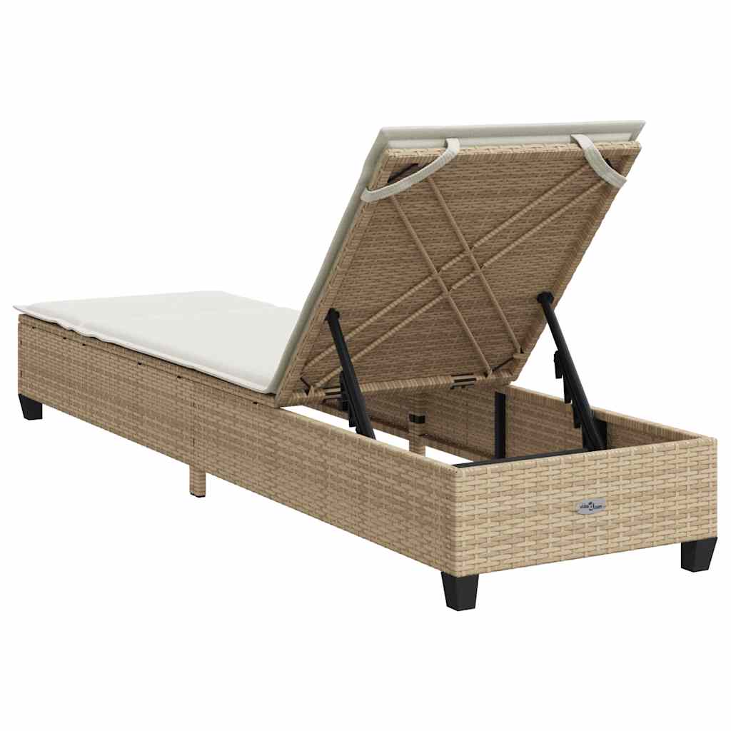 Sonnenliege mit Auflagen Beige 55x200x25,5cm Poly Rattan