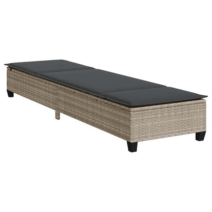 Sonnenliege mit Auflagen Hellgrau 55x200x25,5cm Poly Rattan
