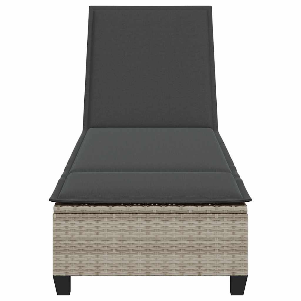 Sonnenliege mit Auflagen Hellgrau 55x200x25,5cm Poly Rattan