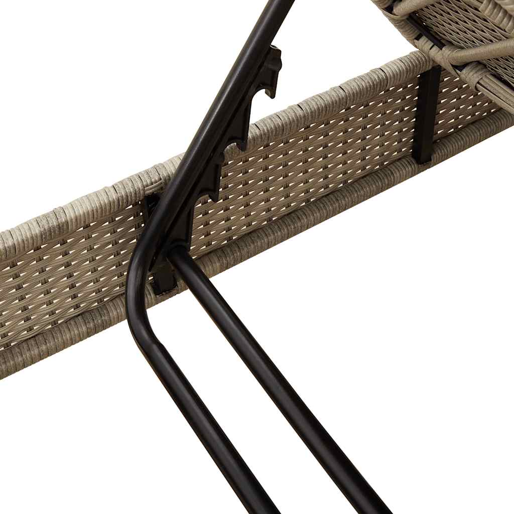 Sonnenliege mit Auflagen Hellgrau 55x200x25,5cm Poly Rattan