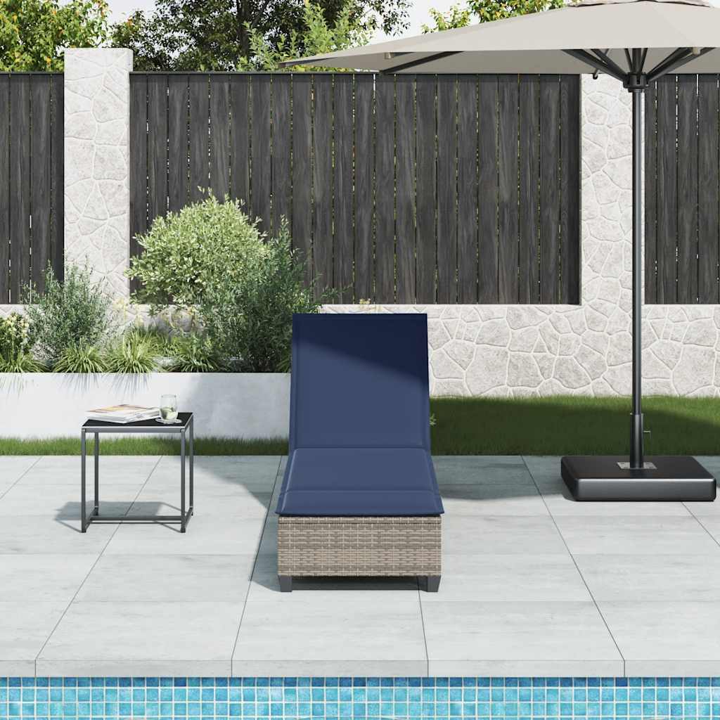 Sonnenliege mit Auflagen Grau 55x200x25,5cm Poly Rattan