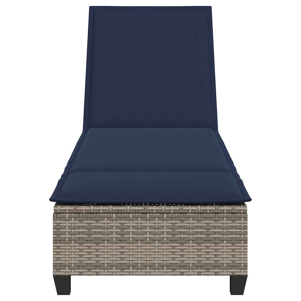 Sonnenliege mit Auflagen Grau 55x200x25,5cm Poly Rattan