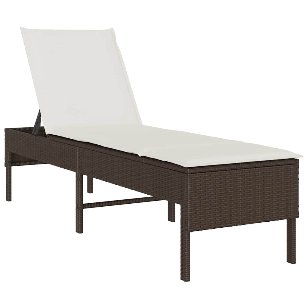 Sonnenliege mit Auflage Braun 55x200x44 cm Poly Rattan