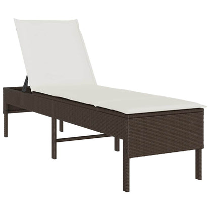 Sonnenliege mit Auflage Braun 55x200x44 cm Poly Rattan