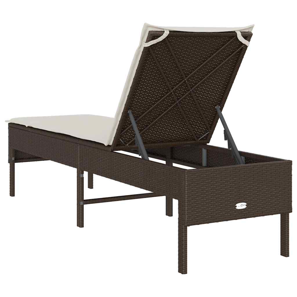 Sonnenliege mit Auflage Braun 55x200x44 cm Poly Rattan