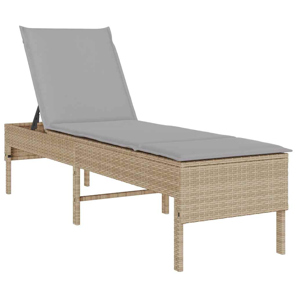 Sonnenliege mit Auflage Beige 55x200x44 cm Poly Rattan
