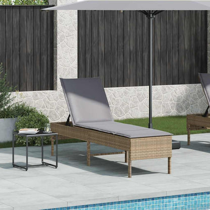 Sonnenliege mit Auflage Beige 55x200x44 cm Poly Rattan