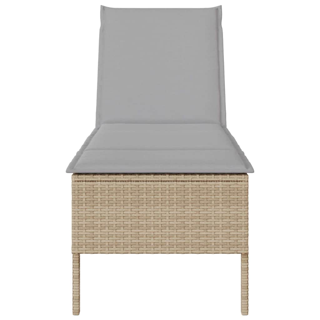 Sonnenliege mit Auflage Beige 55x200x44 cm Poly Rattan
