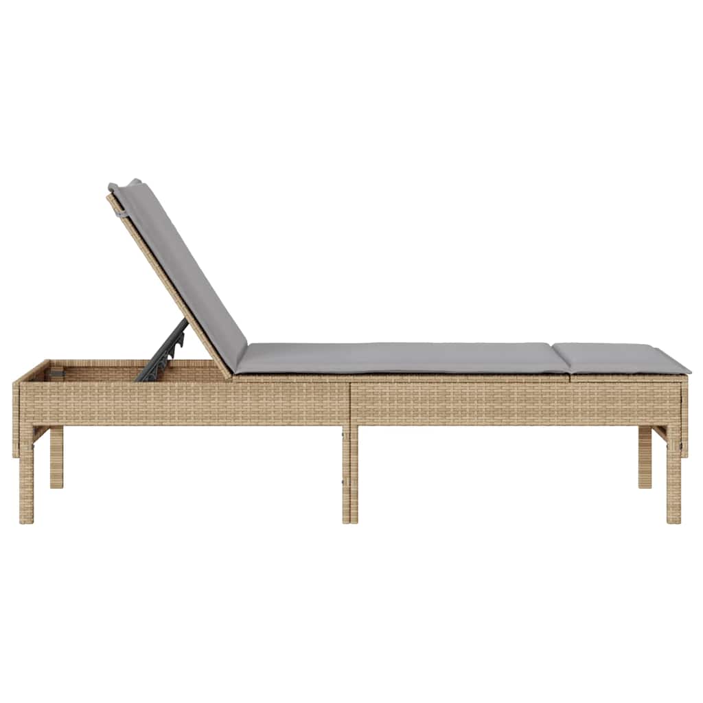 Sonnenliege mit Auflage Beige 55x200x44 cm Poly Rattan