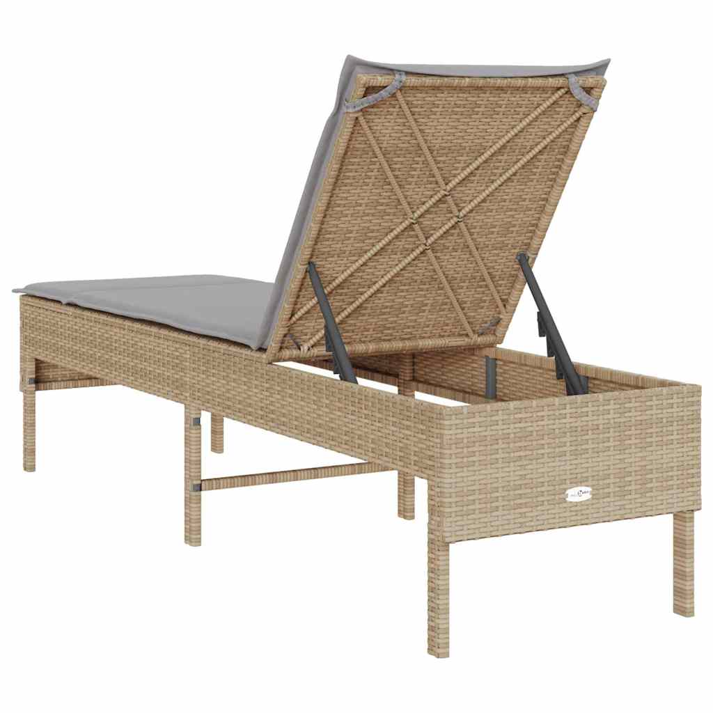 Sonnenliege mit Auflage Beige 55x200x44 cm Poly Rattan