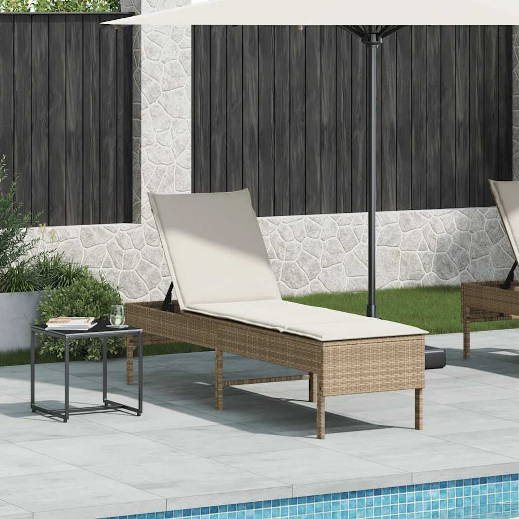 Sonnenliege mit Auflage Beige 55x200x44 cm Poly Rattan
