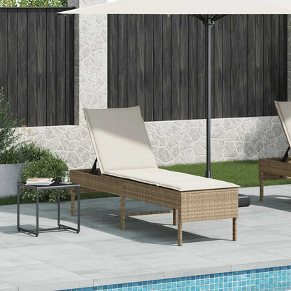 Sonnenliege mit Auflage Beige 55x200x44 cm Poly Rattan